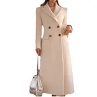 Женское двубортное шерстяное пальто, белое шерстяное пальто для осени и зимы