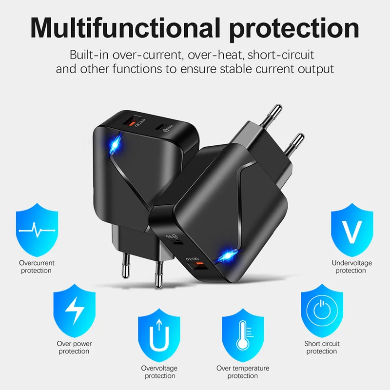 

USB Charger Quick Charge 3.0 2 Port QC4.0 Fast Charging For iPhone Samsung Xiaomi Huawei Tablet Smart Phone LED Lighting Adapter