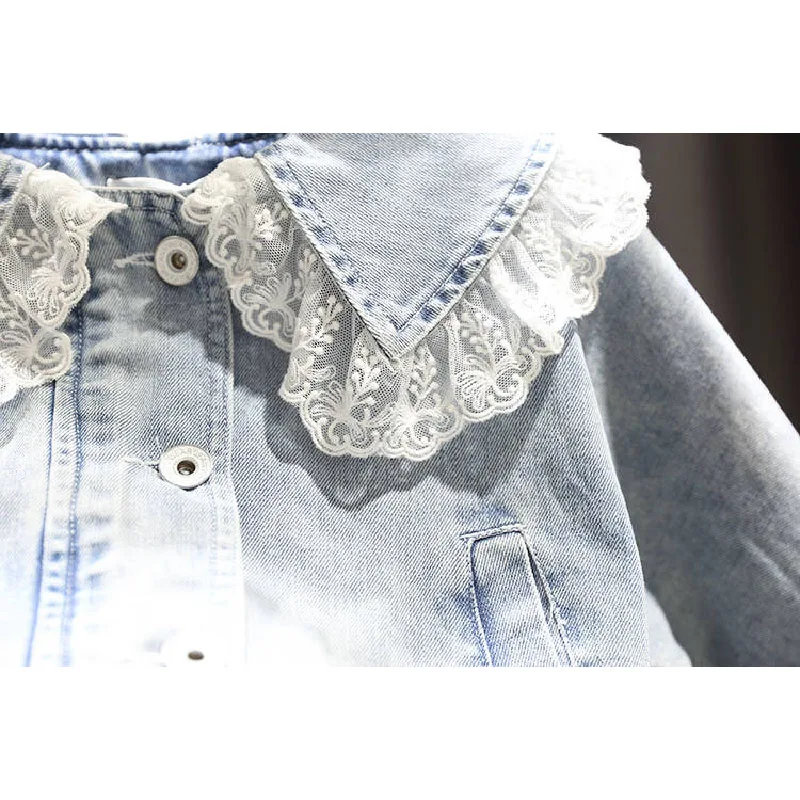 VFOCHI 2021 Girl Denim Jacket Spring Fashion Coats Children Clothing Baby Girls Clothes Outerwear Lace | Детская одежда и обувь