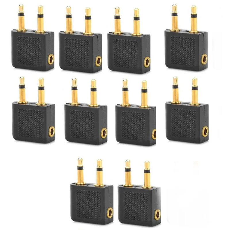 

Lot 10PCS 3.5mm Female to Dual 3.5mm Male Mono Airline Airplane Headphone Jack Audio Cable Connector Gold Plane Plug Adapter