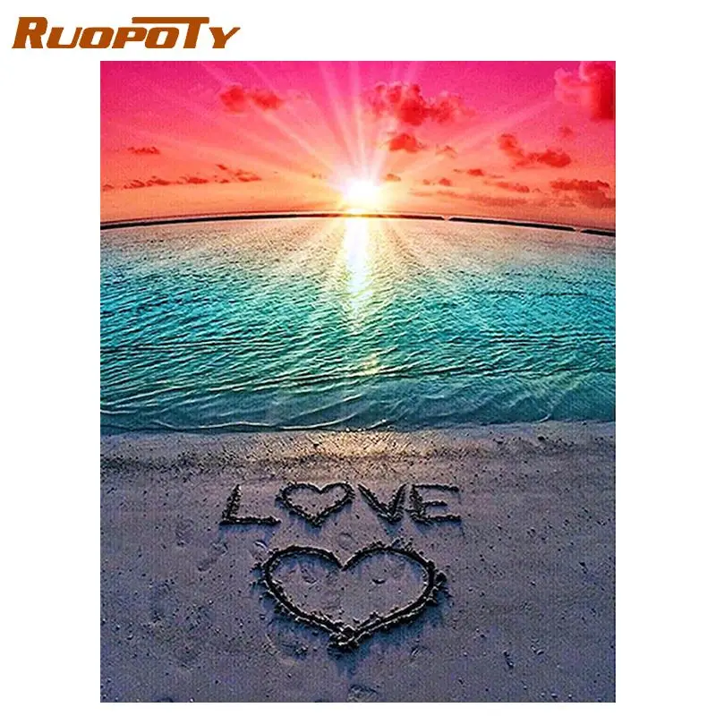 

RUOPOTY Diamond Painting Kit Landscape 5D DIY Diamond Embroidery Sale Seaside Sunset Rhinestones Mosaic Home Decor