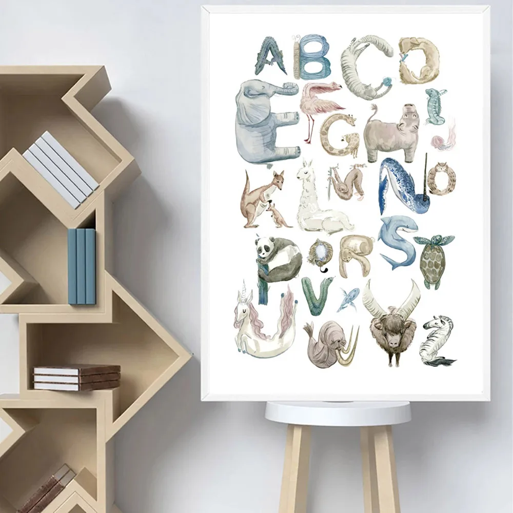 

Animal Illustration Canvas Poster Nursery Wall Art Print ABC Alphabet Painting Child Prints Nordic Wall Pictures Kids Room Decor