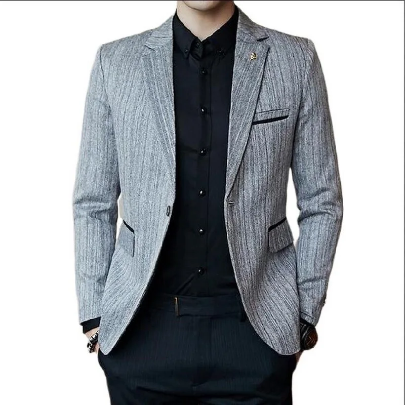 Брендовый мужской повседневный приталенный Блейзер пиджак на одной пуговице