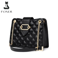 foxer lady diamond lattice design cowhide fashion totes women shoulder purse commute style lady high capacity handbag female bag