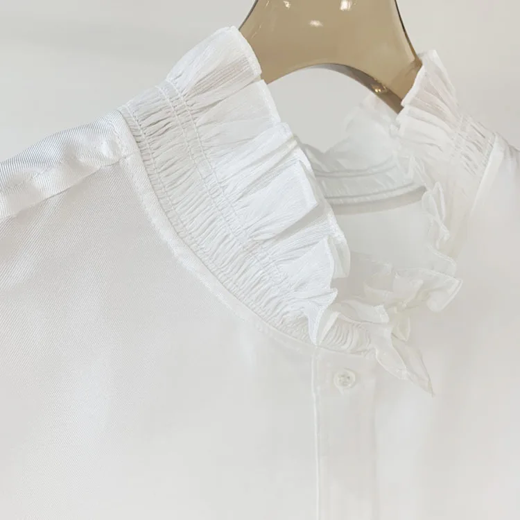 

Женская однобортная блузка с оборками, белая мягкая блузка из 2021 шелка с длинным рукавом, Офисная рубашка и топ, осень 100%
