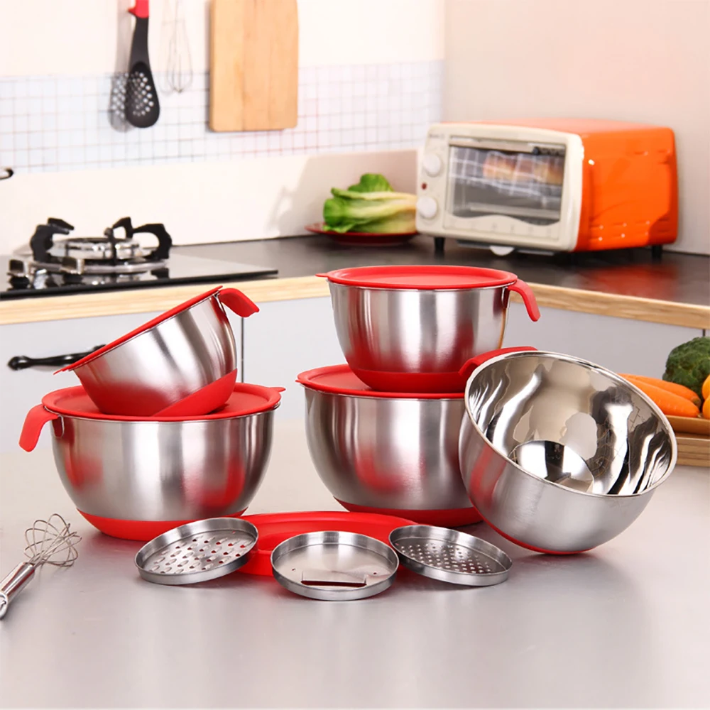 Миска для смешивания из нержавеющей стали с ручкой крышки Нескользящая