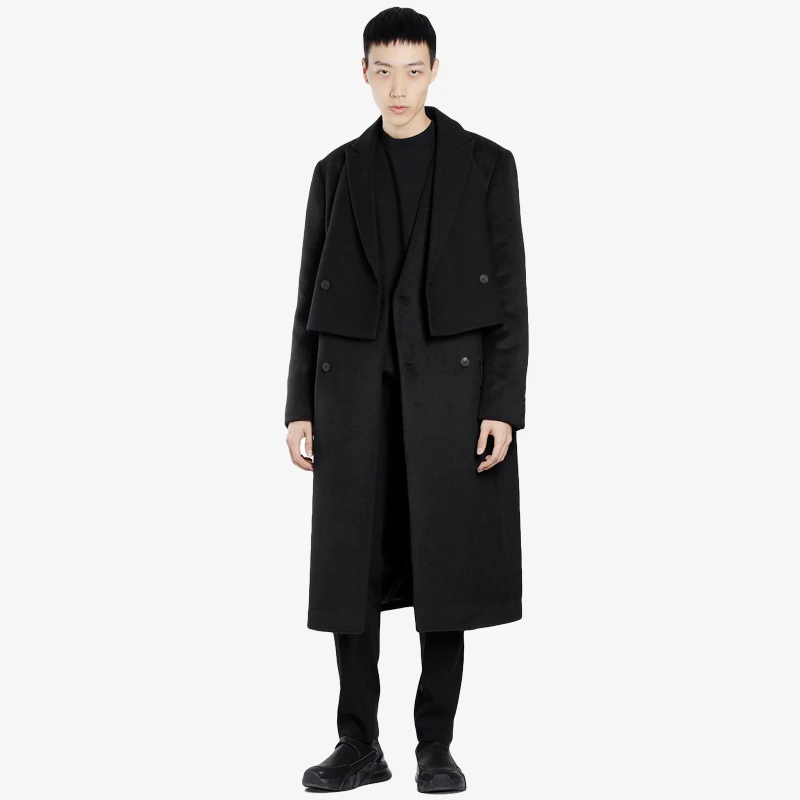 

S-6XL! Custom dress 2020 Black double-layered deconstructed woolen coat with detachable men's woolen coat
