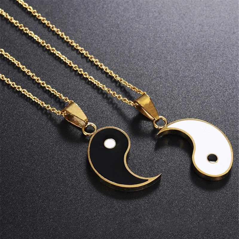 

1 Pair Tai Chi Paired Pendant Couple Necklaces For Lovers Best Friends Yin Yang Long Gold Chain Necklace Fashion Jewelry Gifts