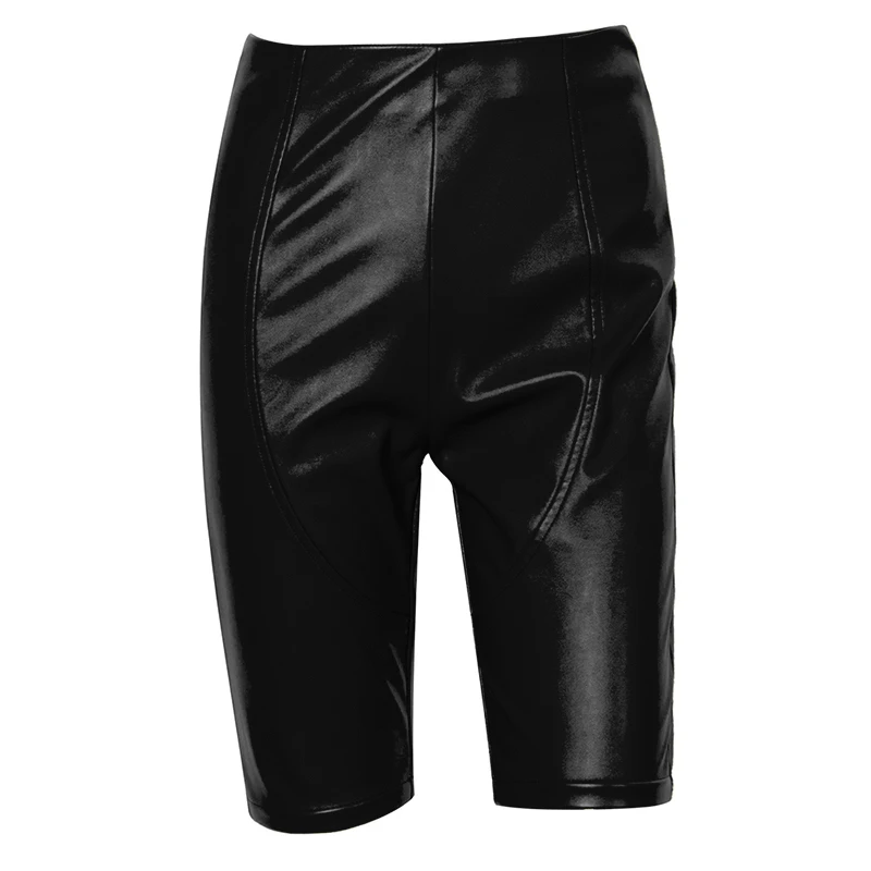

LOVE&LEMONADE Sexy Black Stitching Elastic Faux Leather Slim Shorts LM82013