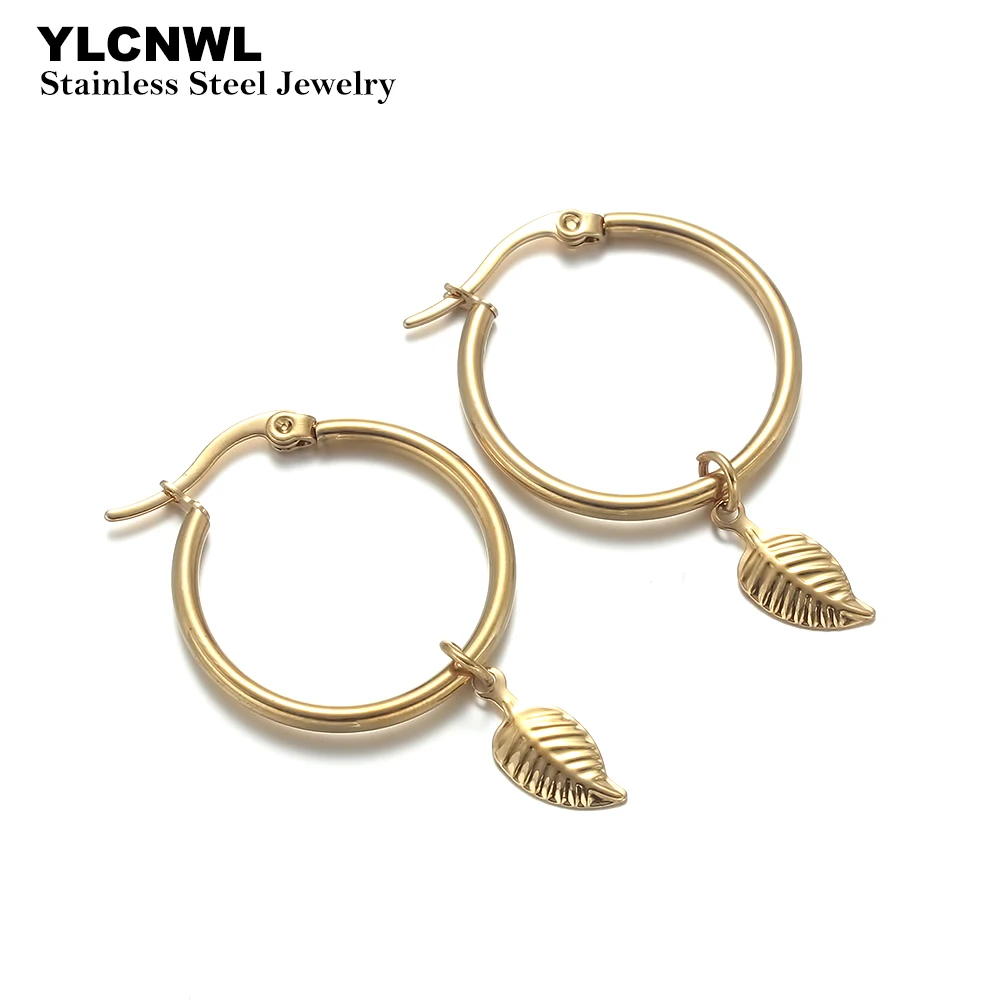 Женские серьги из нержавеющей стали с золотыми листьями | Украшения и аксессуары