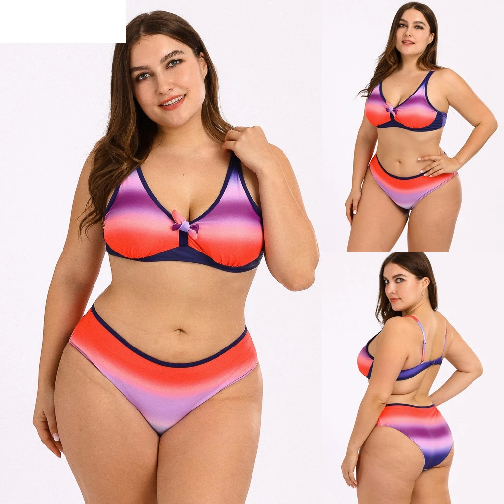 Женский купальник бикини плюс размер бразильский многоцветный с открытыми