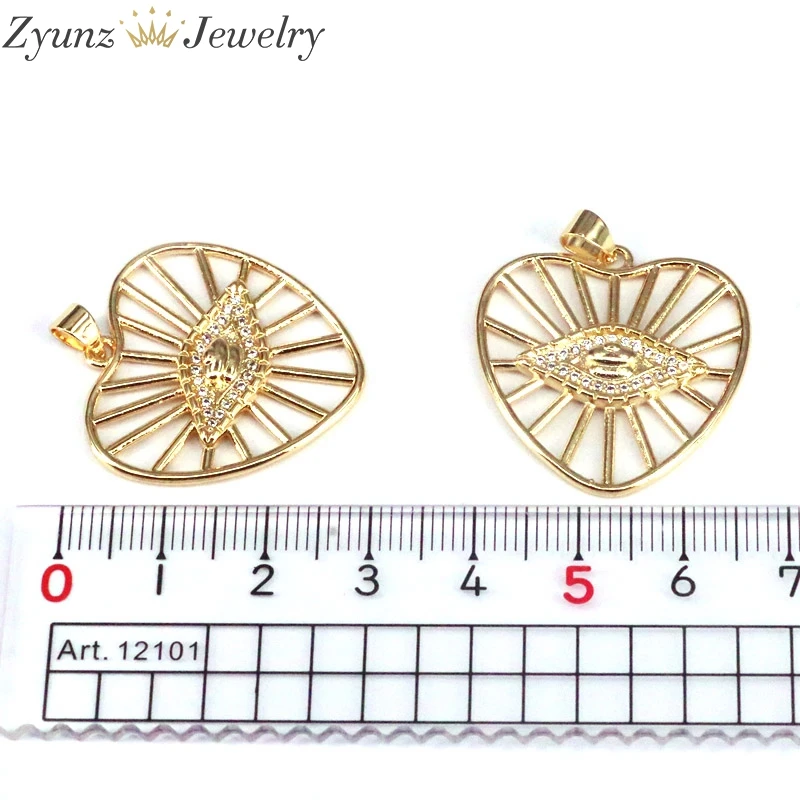 

10PCS, Trendy Women CZ Eye Pendant Necklace Gold Color Heart Charms Necklaces Fashion Jewelry Party Gift
