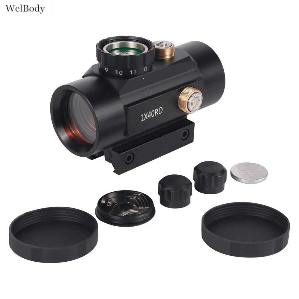 

Tactical Hunting Red Dot 1X40RD Optische Sight for 11/ 20Mm Mounts Riflescope Aim Punt Telescoop RifleScope 11 Adjustable Gears