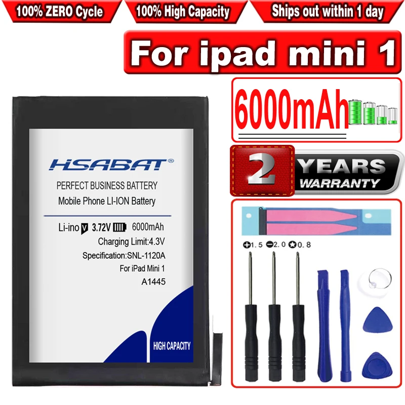 Аккумулятор HSABAT 6000 мАч A1445 для ipad mini 1 iPadmini1 A1432 A1454 A1455|Батареи планшетов и