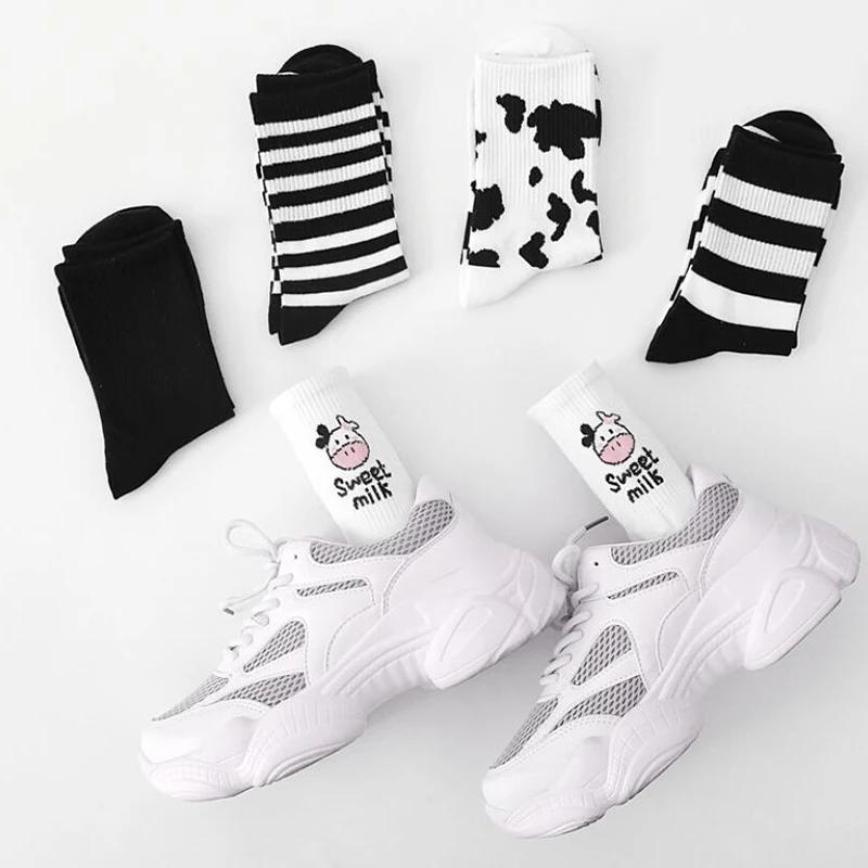 

Носки женские хлопковые, полосатые, черные, белые, мягкие