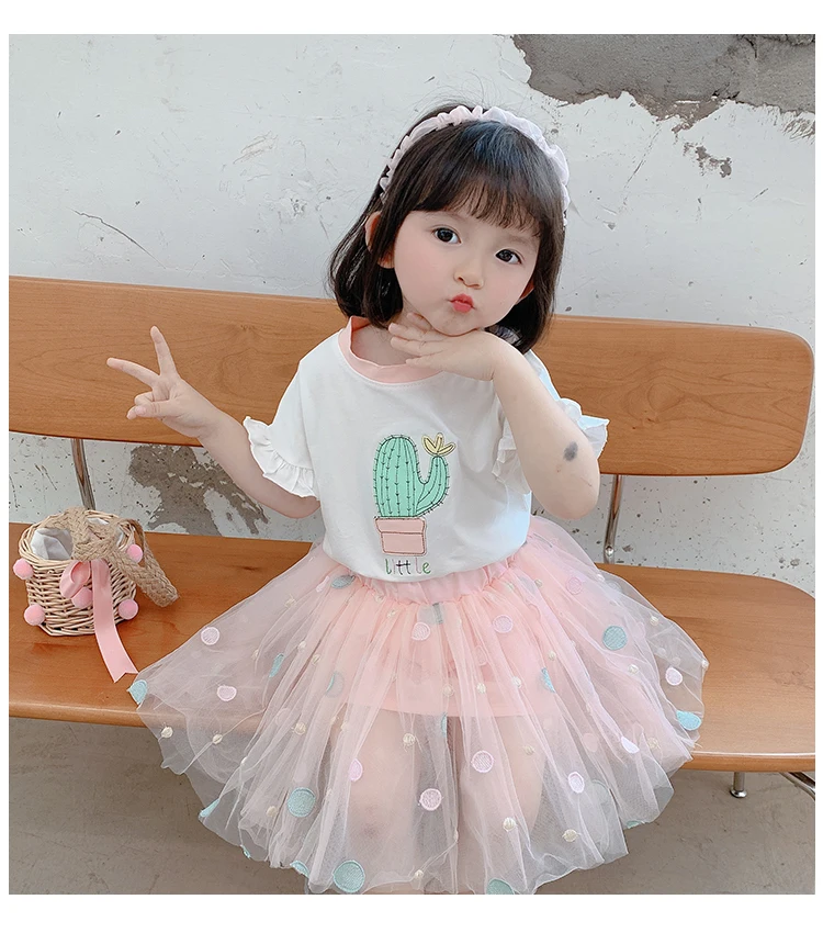 Комплекты одежды для девочек летняя хлопковая Футболка с мультяшным КАКТУСОМ и