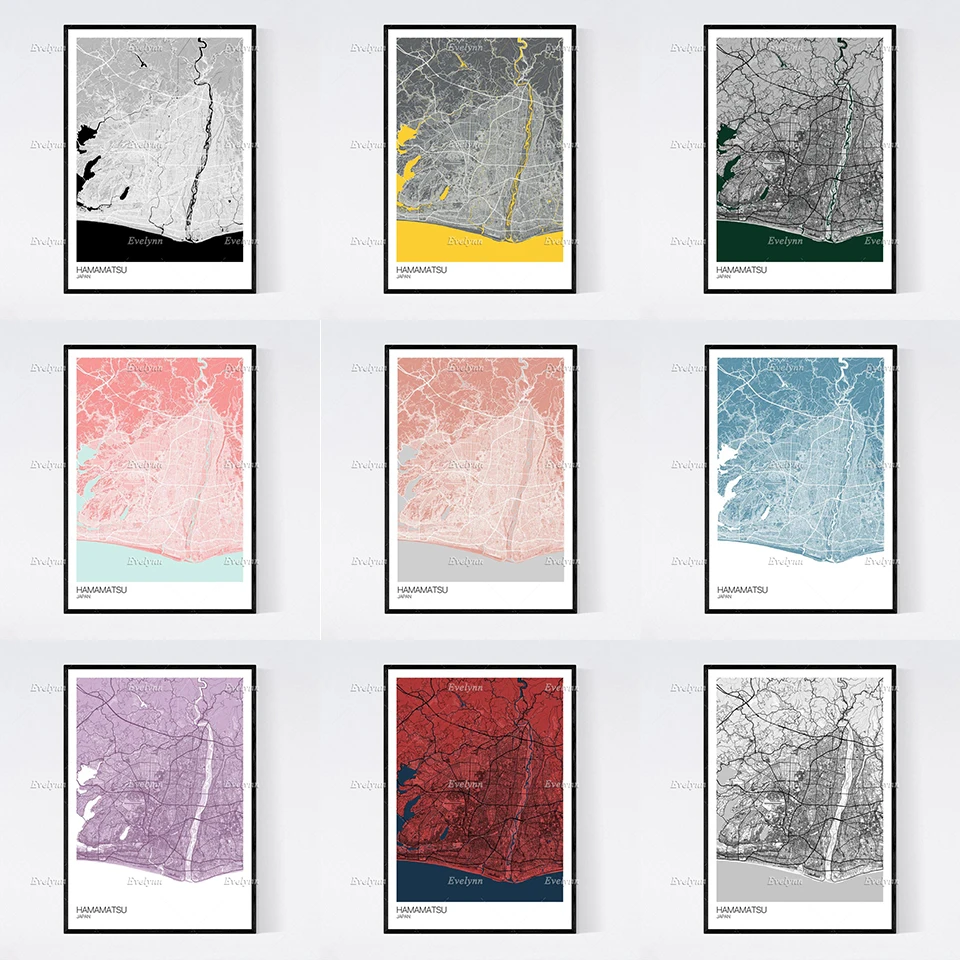 Hamamatsu японская карта скандинавский Ретро минимализм живопись постеры и принты на