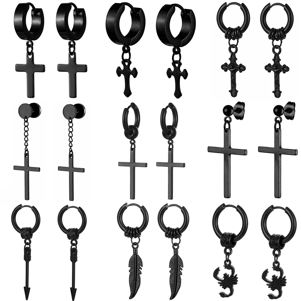 

2021 Trend Women's earrings Geometric Titanium Steel Punk Men Stud Earrings Goth Ear Cuffs Clip-on Earrings for Women Jewelry