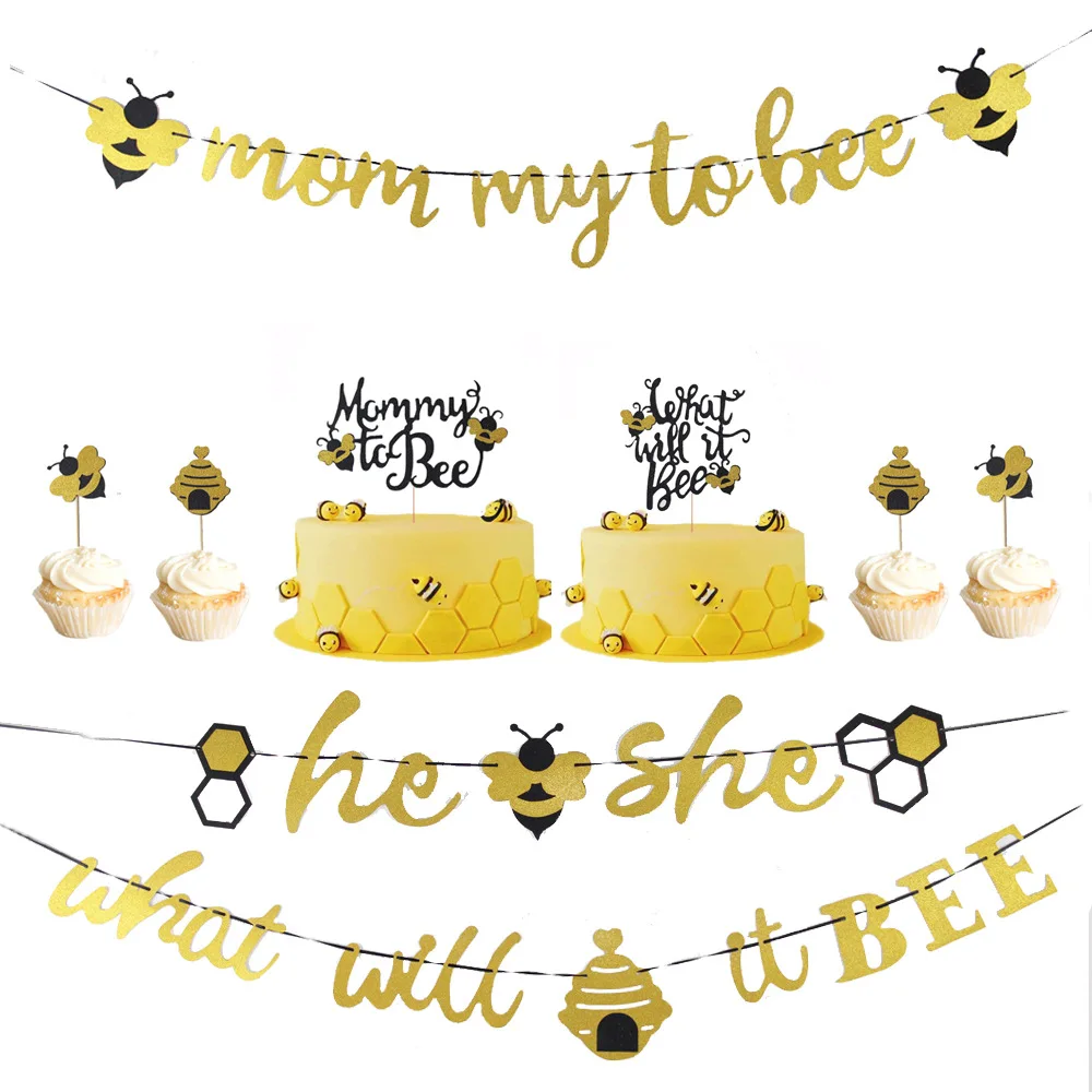What Will It Bee Gender Reveal Party Supplies Decorations Honey Bumble He or She Baby Shower Banner Bee Cake Toppers
