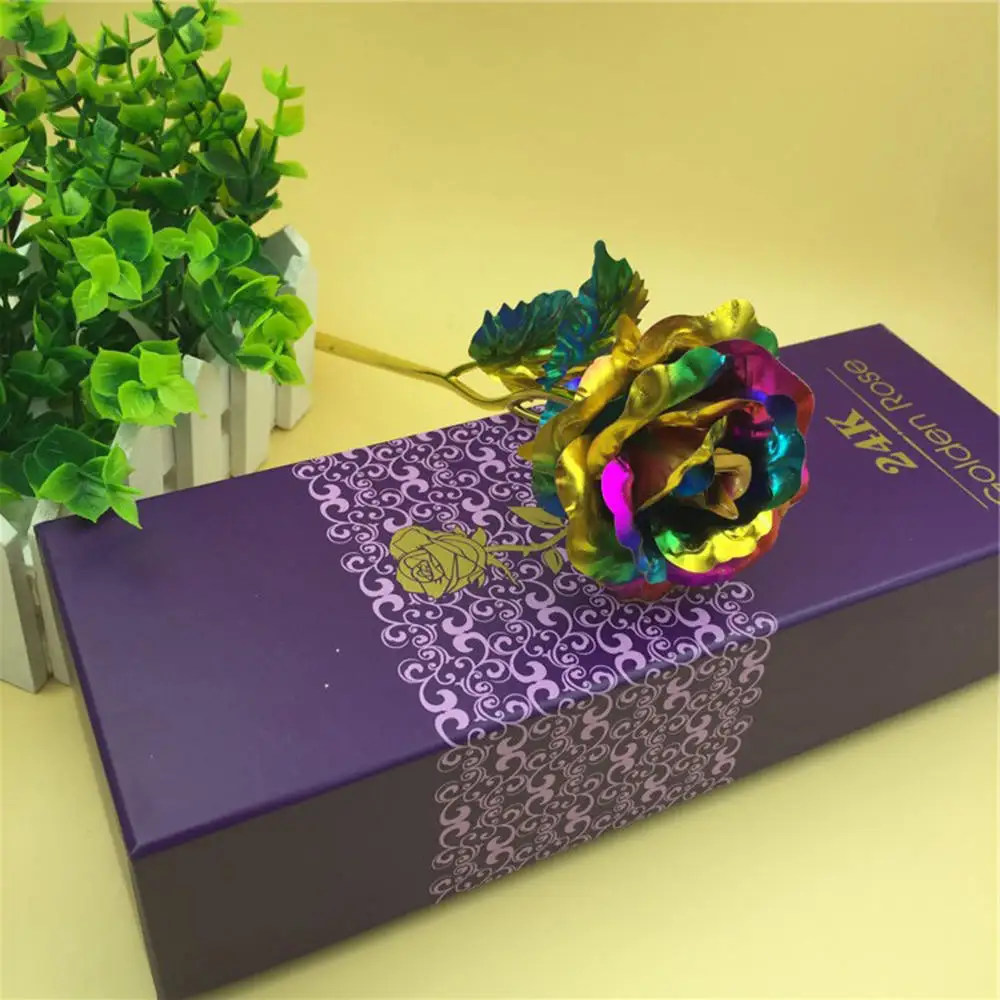 colorful and box 24K Позолоченные романтические золотые розы подарок на день Святого Валентина подарок для влюбленных подарок на день рождения романтическая Золотая Роза для домашнего декора вечерние принадлежности - Цвет: colorful and box