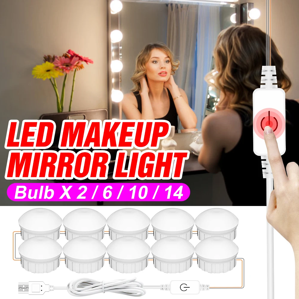 

12V LED Makeup Mirror Light Bulb Stepless Dimmable Hollywood Vanity Lights Bathroom Wall Lamp 2 6 10 14Bulbs Kit Dressing Table