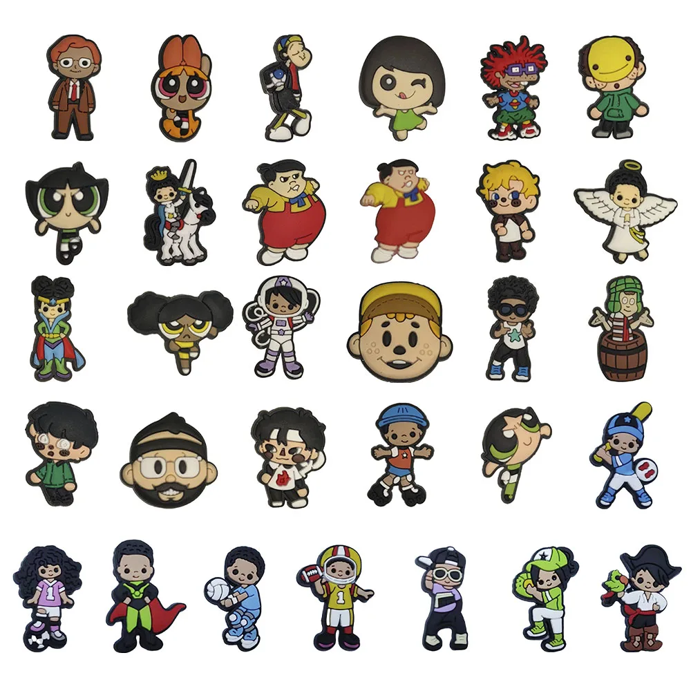 

Mix 50PCS PVC Cartoon Shoe Kawaii Girl Boy Prince Angel Baseball Soccer Volleyball Croc Jibz Buckle Fit Wristbands Accessories