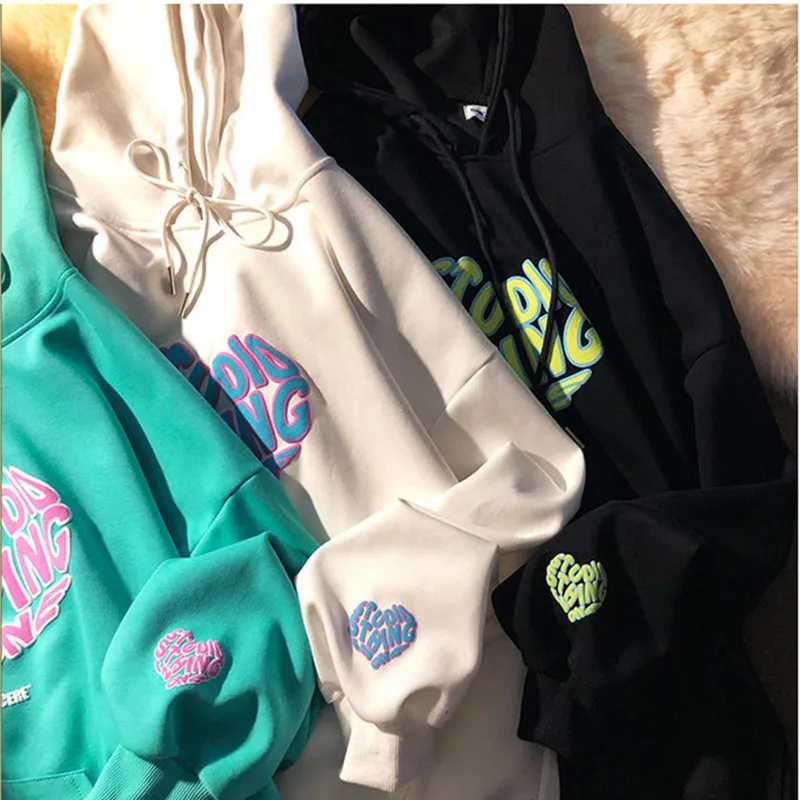 Новинка 2021 свободные модные толстовки с капюшоном и надписью для влюбленных