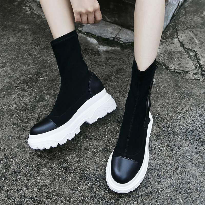 

Cow Suede Leather Women Ankle Boots Warm Autumn Winter Riding Boots Platforms Shoes Woman High Heels Female Shoes