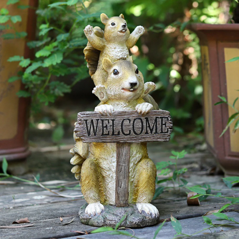 

Balcony Gift Simulation Resin Craft Courtyard Garden Welcome Sign Ornament Kindergarten Squirrel Statue Home Decor Outdoor Lawn
