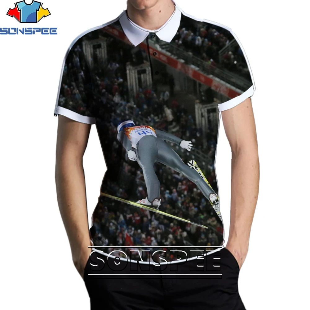 

SONSPEE 3D Ski Sport Pattern Fashion Customized POLO Shirt Summer Men's Business Casual Style Breathable Loose T-shirt