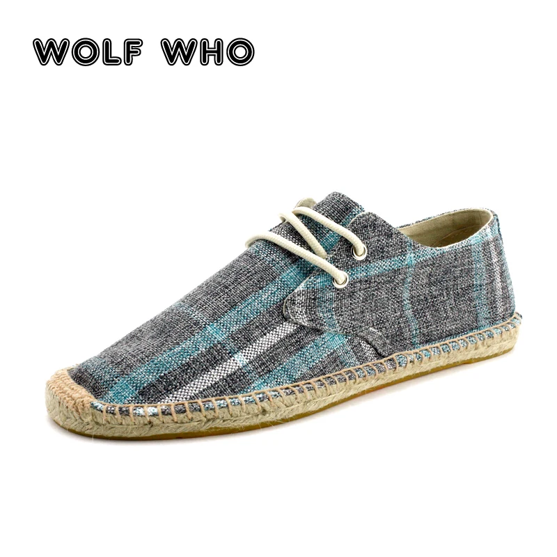 WOLF WHO Men Shoes Slip On Espadrilles 2021 Summer Canvas Hemp Rope Breathable Men's Footwear Zapatos Hombre W-024 | Обувь