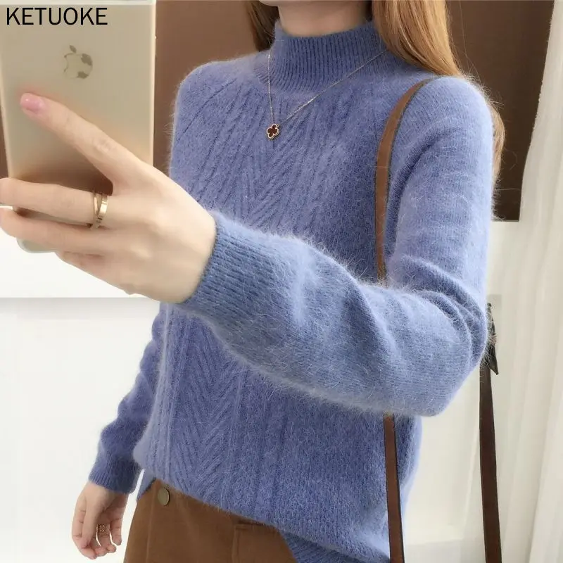 

Turtleneck Sweater for Women Oversize Long Sleeve Warm Clothes Female Elegant Striped Top Winter Plush Loose Pullover Jumper