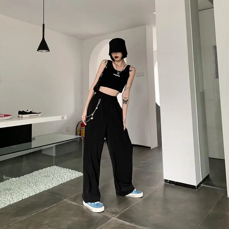 

HOUZHOU Harem Pants Harajuku Streetwear Women Hip Hop Casual Black Purple Wide Leg Trousers Solid Chain Korean Fashion Ulzzang