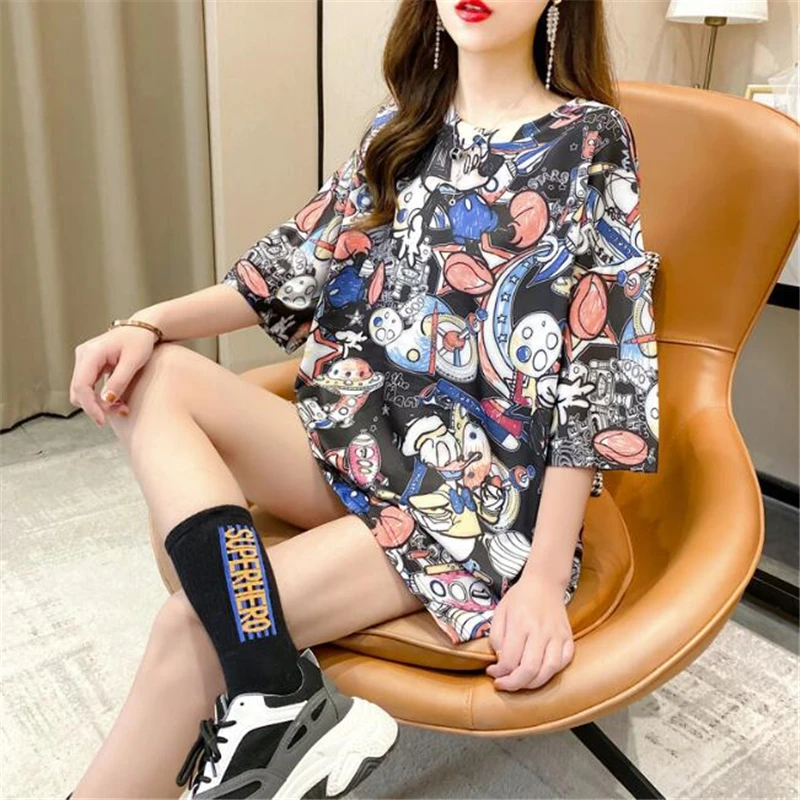 Disney Cartoon T Shirt Mickey Mouse Women T-shirts  Summe Casual Oversized Tops Female Streetwear Harajuku Short Sleeve tshirt