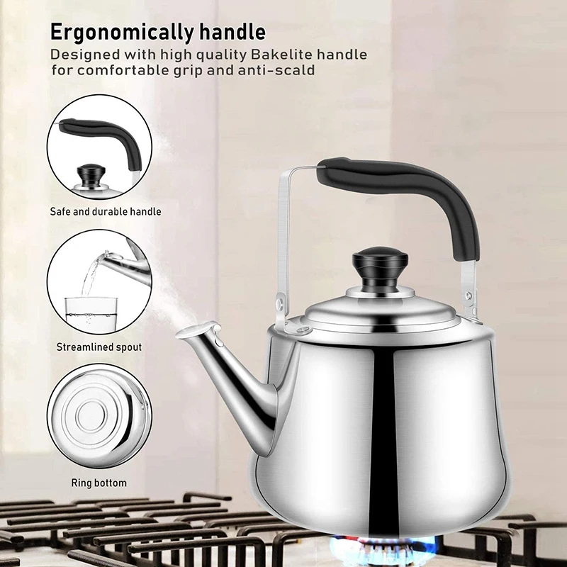 

Whistling Tea Kettle Stainless Steel Teapot, Teakettle for Stovetop Induction Stove Top, Fast Boiling Heat Water Tea Pot