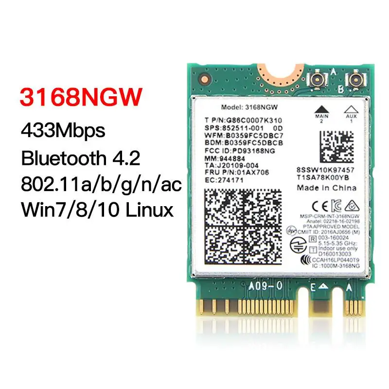 Беспроводной двухдиапазонный адаптер для Intel AX200 WiFi 6 802.11ax/ac 2400 Мбит/с NGFF M.2 Key E