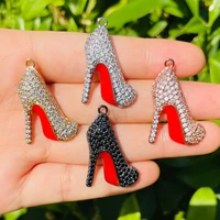 5pcs red bottom high heel shoes charms pendant for women bracelet necklace making zirconia pave handmade jewelry findings supply