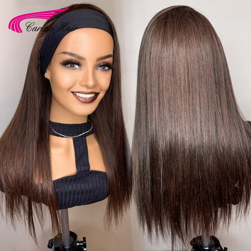 

Brown Straight Glueless Headband 150Density 12-30'' Wigs For Women Human Hair Wigs Brazilian Wigs for Women With Free Headband