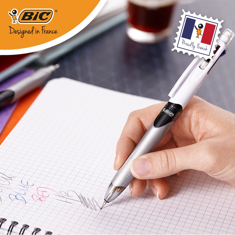 فرنسا BIC 3 + 1 متعددة الوظائف القلم 1.0 مللي متر قلم حبر جاف + 0.7 مللي متر الميكانيكية قلم أسود أزرق أحمر اللوحة والكتابة القرطاسية