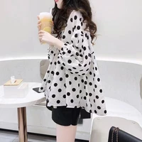 2021 hot lady korean large big plus size fat women clothes long sleeve loose tops polka dot thin baby shirt for women fashion
