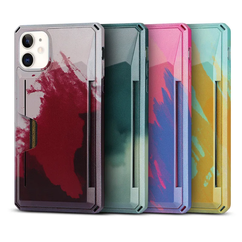 

Fashion Watercolor With Card Stand For iPhone 12 11 Pro Max X XR XS Max Mini SE 2020 8 7 Plus Colorful Gradient Hard Back Cover