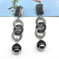 classic black long acrylic hoop link chain beads earrings for women