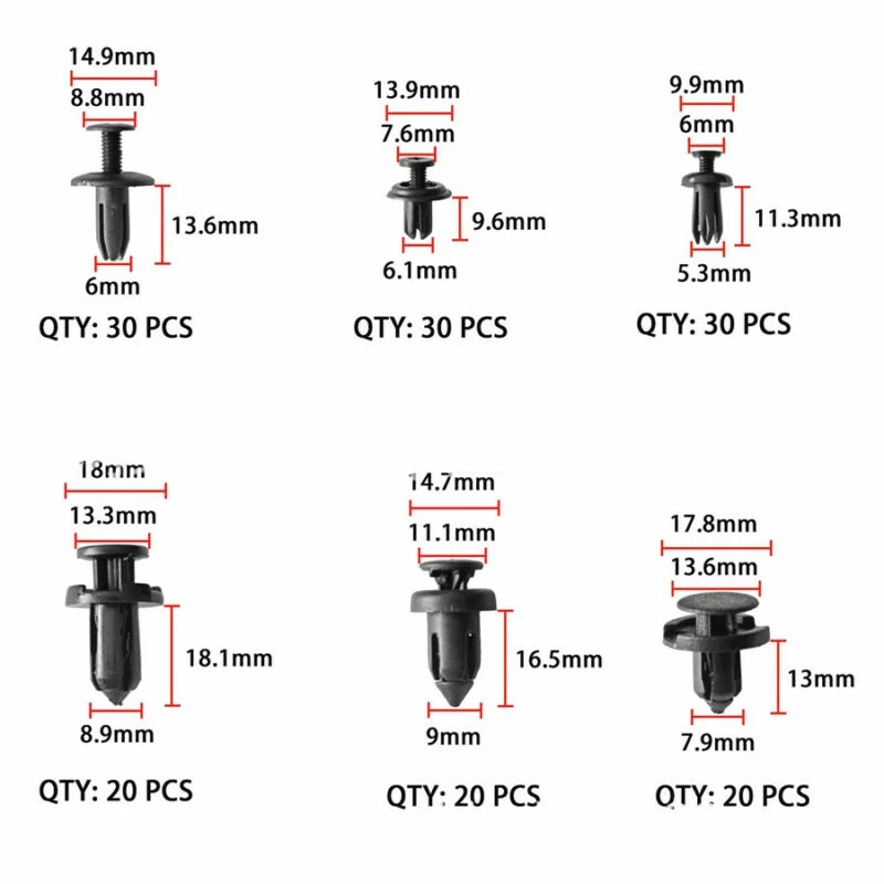 

Push Rivet Pin Panel Moulding Clip Black Set 635pcs Car Body Fasteners