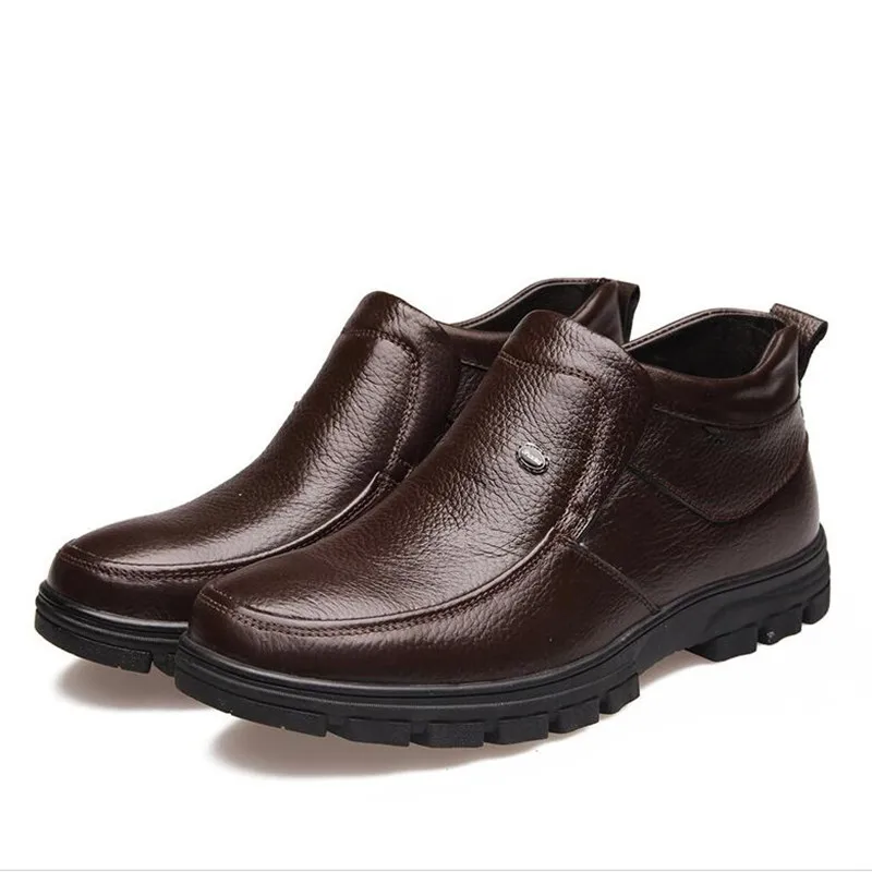 

New Winter Shoes Men Genuine Leather Boots Fashion Male Warm Ankle Boots Outdoor Work Rubber Booties Thick Plush Snow Boots