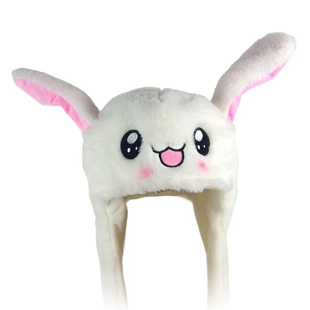 Счастливый плюшевый заячьими ушками шапка танцующий сжимающее ухо вертикальное