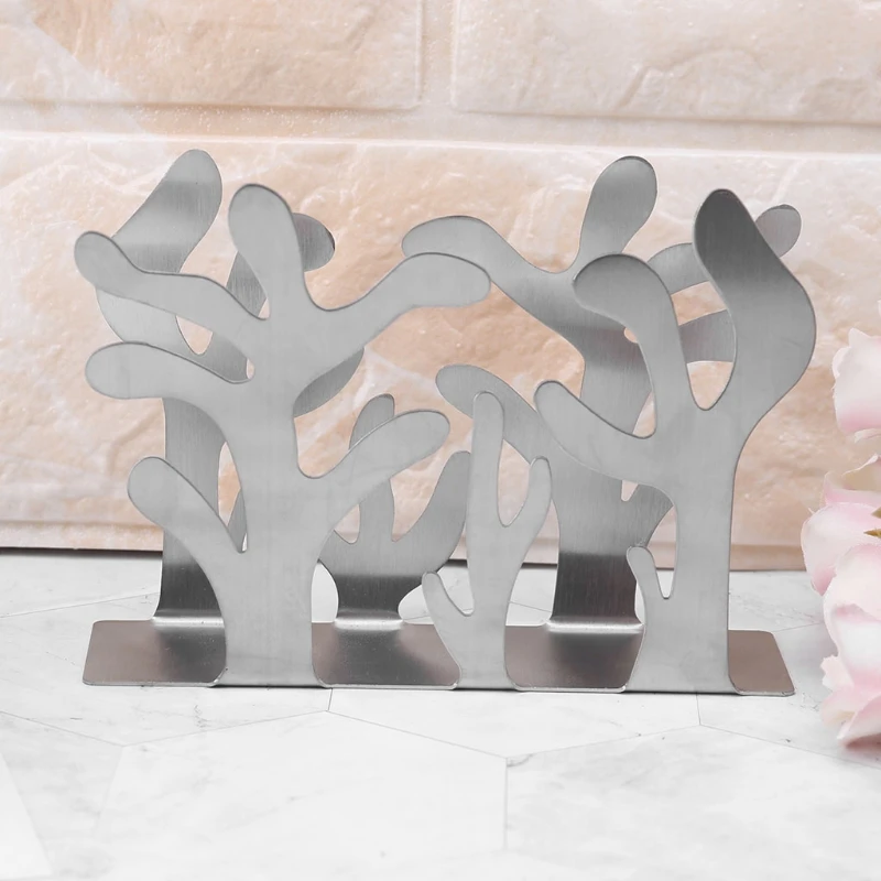 

K5DC Stainless Steel Napkin Rack Box Dispenser Tissue Holder Plants Table Decoration