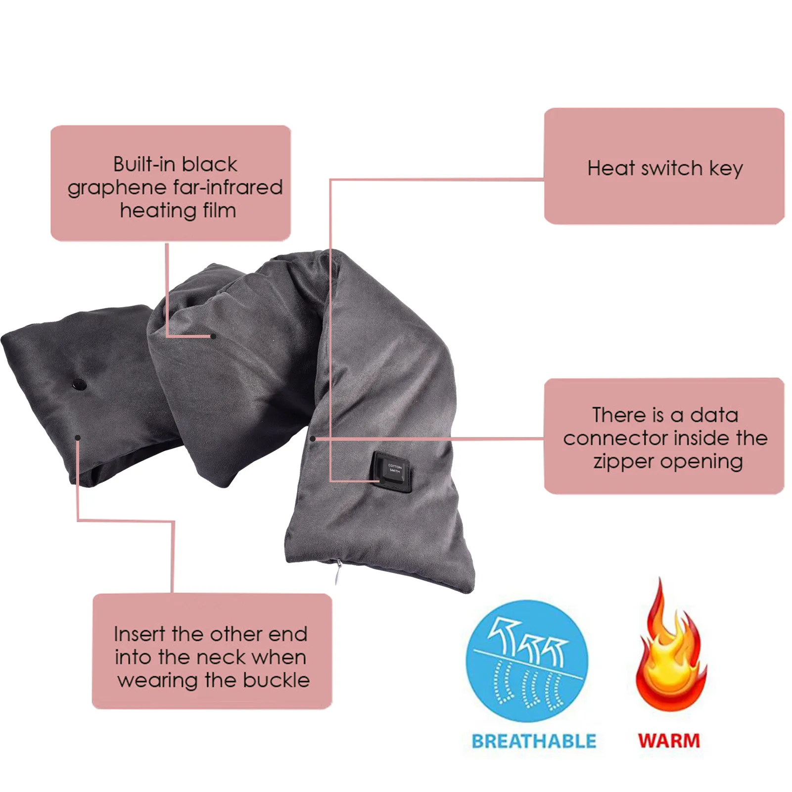 

USB Heated Scarf Rechargeable Heated Neck Scarves Neck Heating Pad Shawl Warm Neck For Winter Outdoor Camping Hiking Skiing