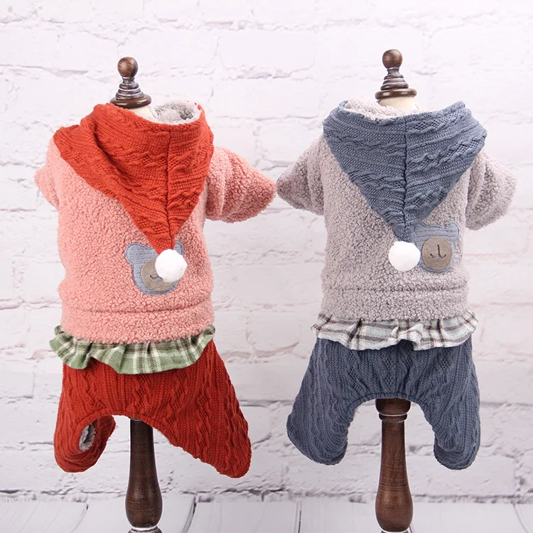 

Pet Warm Velvet Thick Hooded Pet Clothes for Small and Medium Dog Autumn and Winter Four-Legged Cotton-Padded Clothes for Dogs