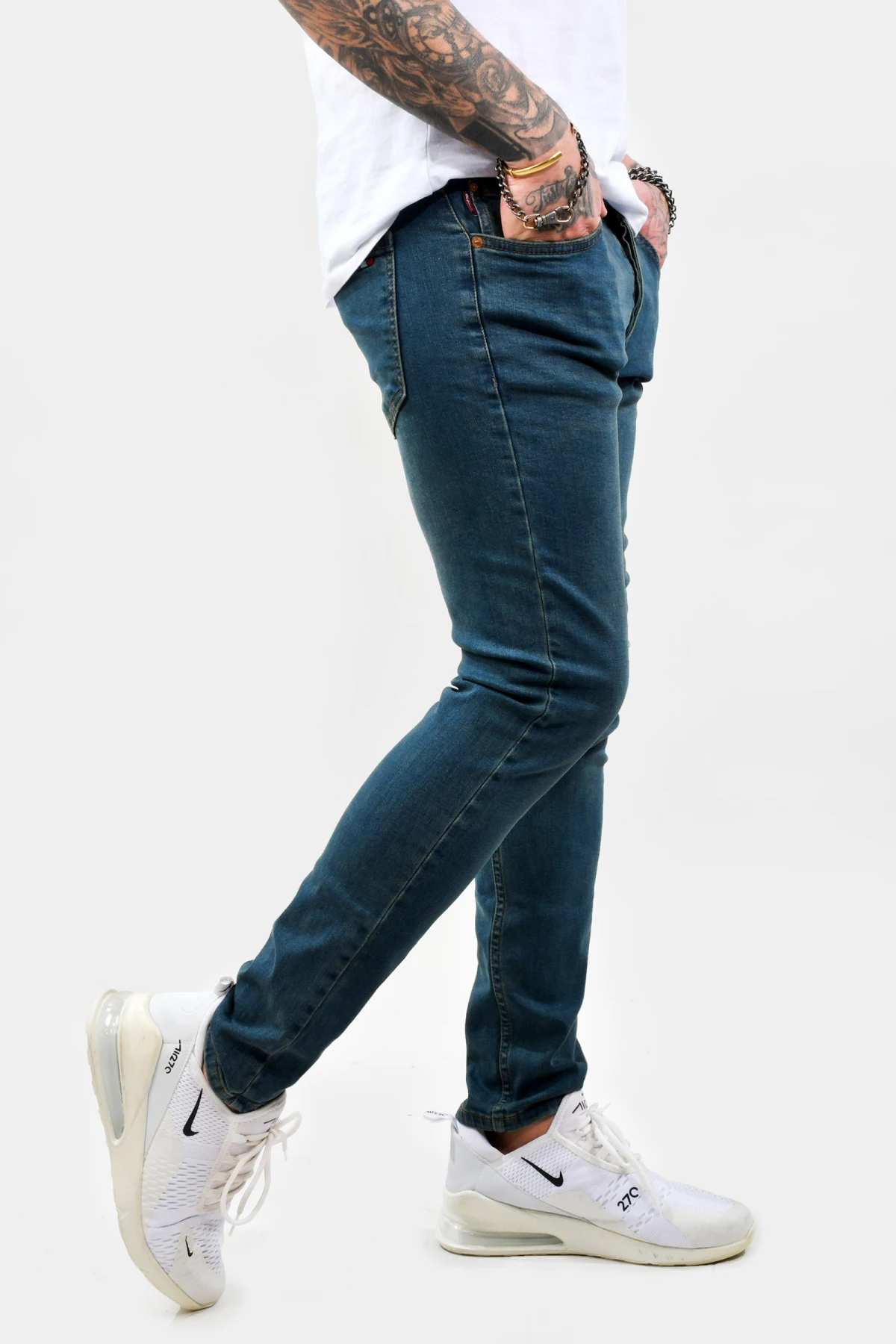 DeepSEA Male Yıpratmalı Jeans Pants Slim Fit Cotton Denim Lycra High Quality Mid Waist Tight Bell-Bottomed Casual Four Seasons 2012023