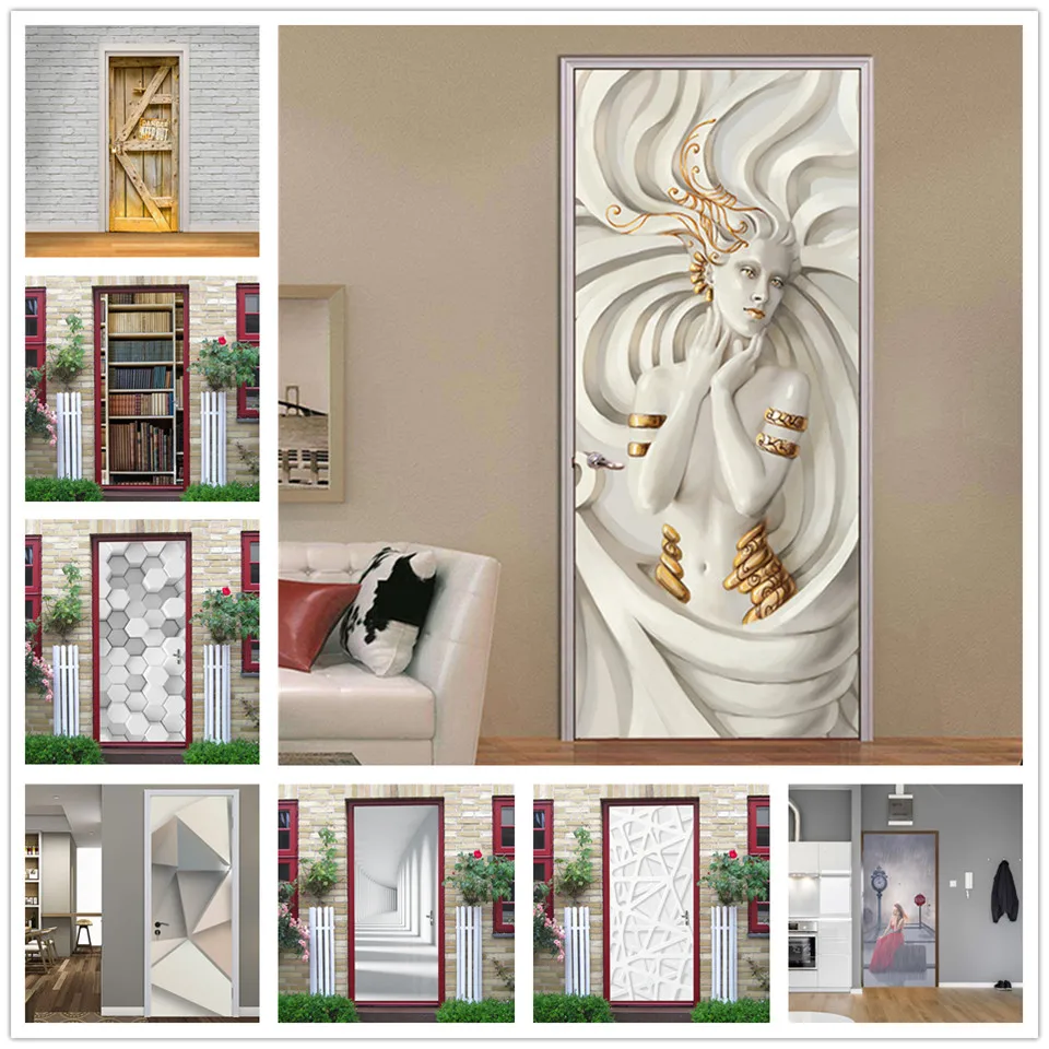 Настенные обои с изображением статуи богини для дверей самодельные наклейки